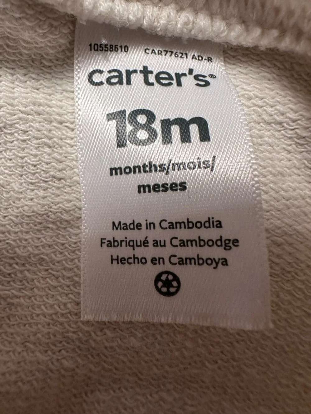 Carter’s One Sun Graphic Sweatshirt Bodysuit 18M - Picture 2 of 2